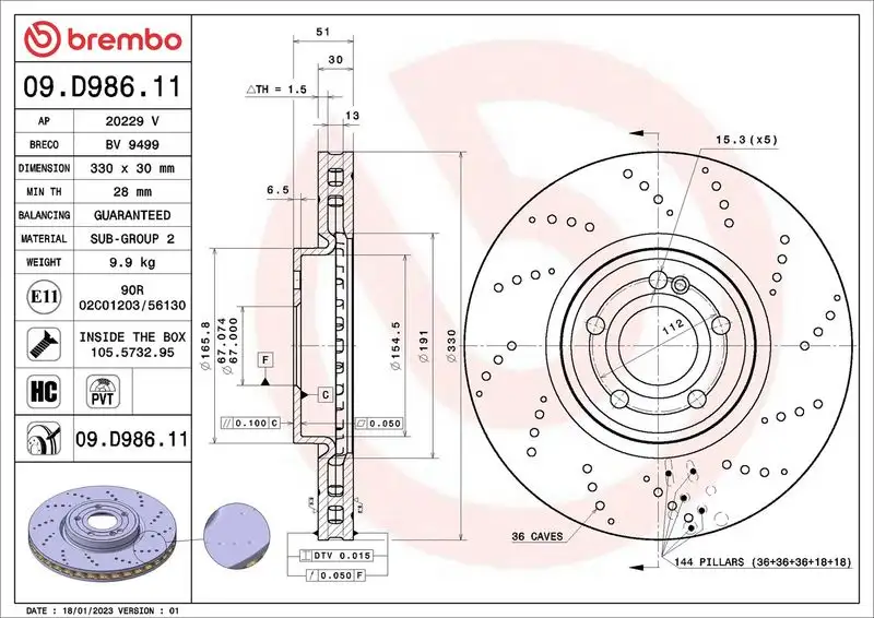 BREMBO 09.D986.11 Ön Fren Diski A2474212012