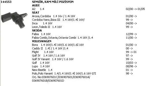 ÜNÜVAR 144553 Eksantrik Sensörü 036907601