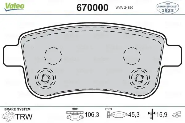 VALEO 670000 Arka Fren Balatası