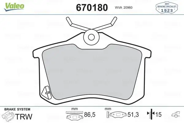 VALEO 670180 Arka Fren Balatası