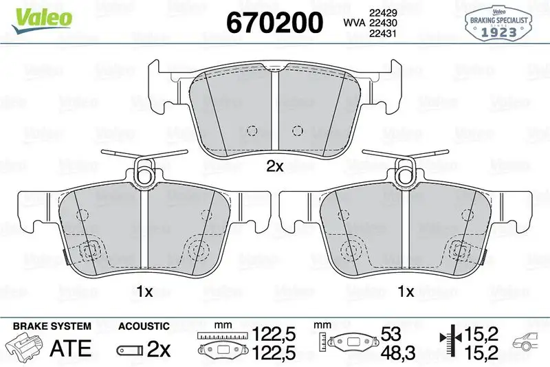 VALEO 670200 Arka Fren Balatası