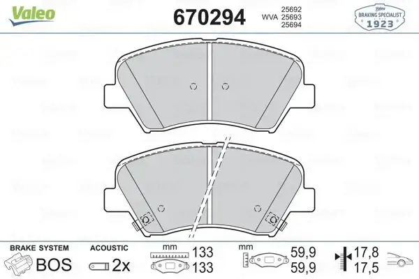 VALEO 670294 Ön Fren Balatası