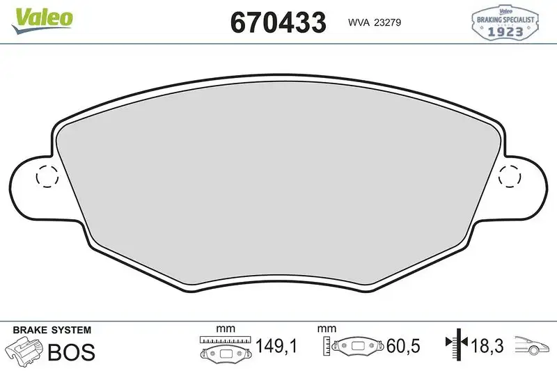 VALEO 670433 Ön Fren Balatası