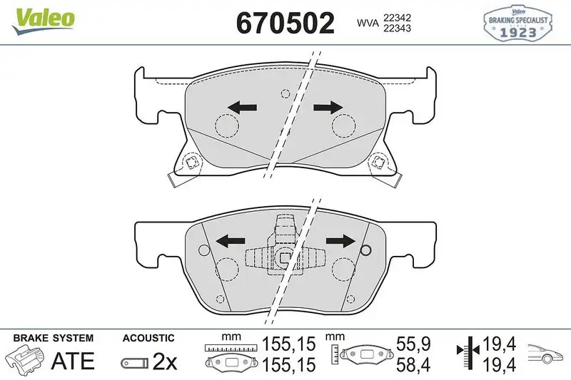 VALEO 670502 Ön Fren Balatası 39103797