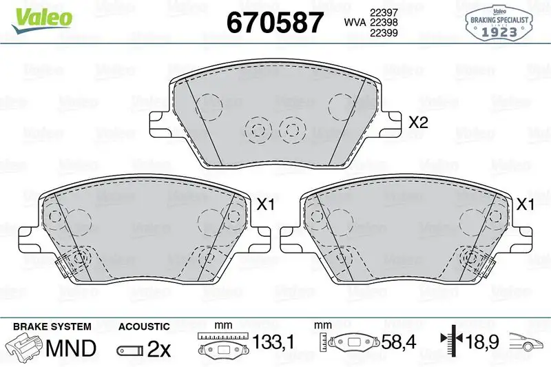 VALEO 670587 Ön Fren Balatası 77367910