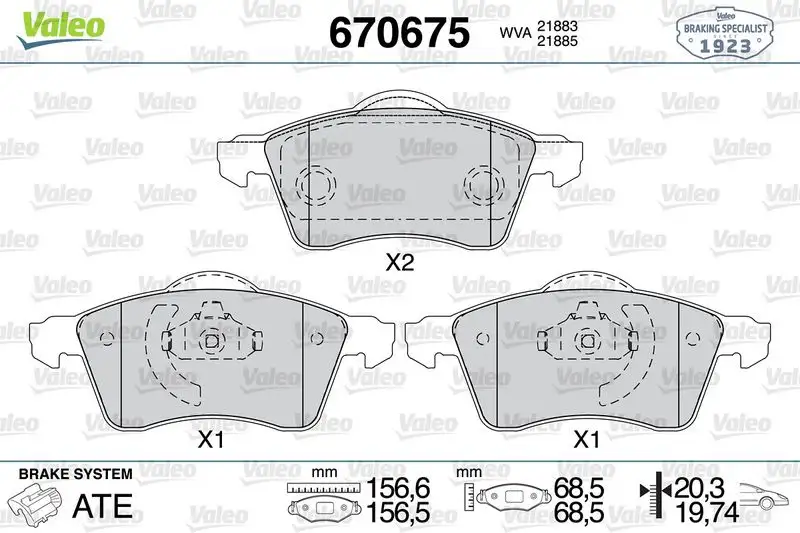 VALEO 670675 Ön Fren Balatası 7D0698151E