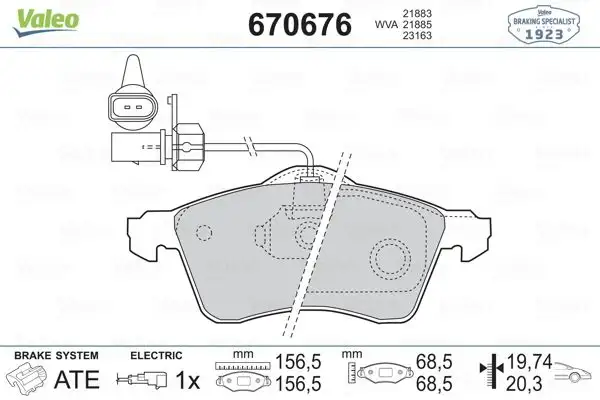 VALEO 670676 Ön Fren Balatası 7D0698151F