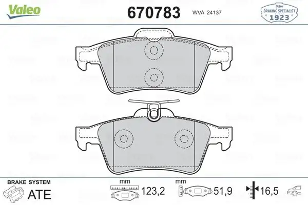 VALEO 670783 Arka Fren Balatası