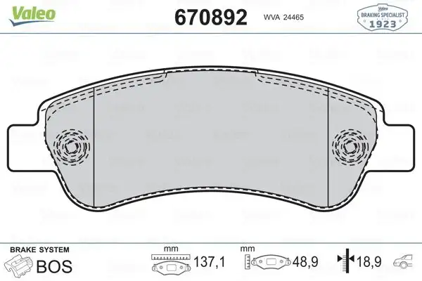 VALEO 670892 Arka Fren Balatası