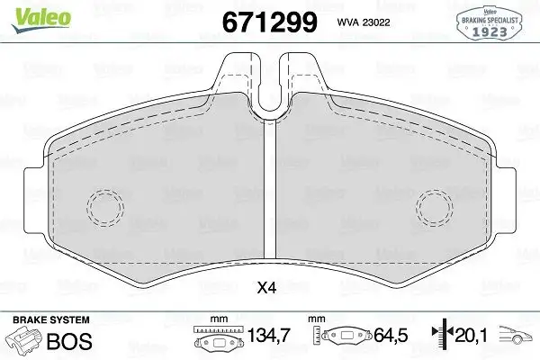 VALEO 671299 Ön Fren Balatası A0034200120