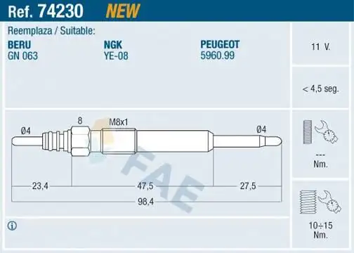 FAE 74230 Kızdırma Bujisi
