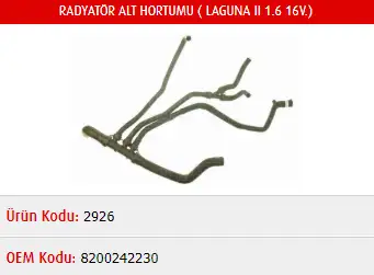 MASTER M2926 Radyatör Alt Hortumu 8200242230