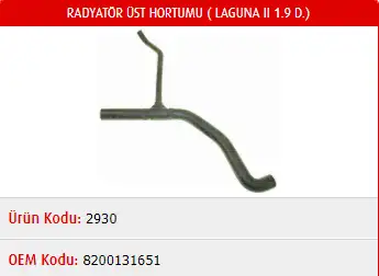 MASTER M2930 Radyatör Üst Hortumu 8200131651