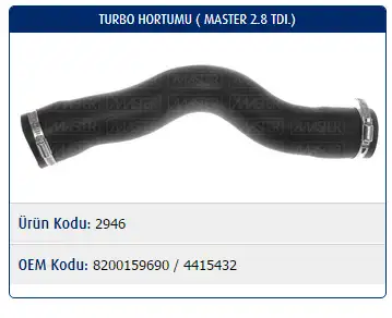 MASTER M2946 Turbo Hortumu 8200159690