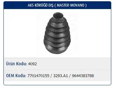 MASTER M4092 Dış Aks Körüğü