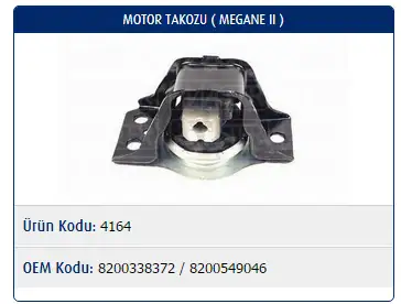 MASTER M4164 Motor Takozu (Sağ) 8200338372