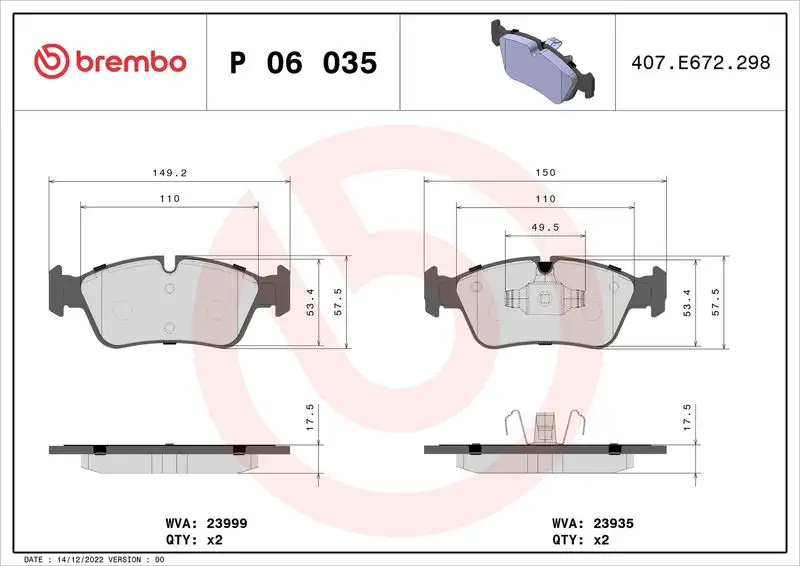 BREMBO P06035 Ön Fren Balatası