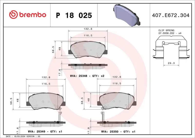 BREMBO P18025 Ön Fren Balatası