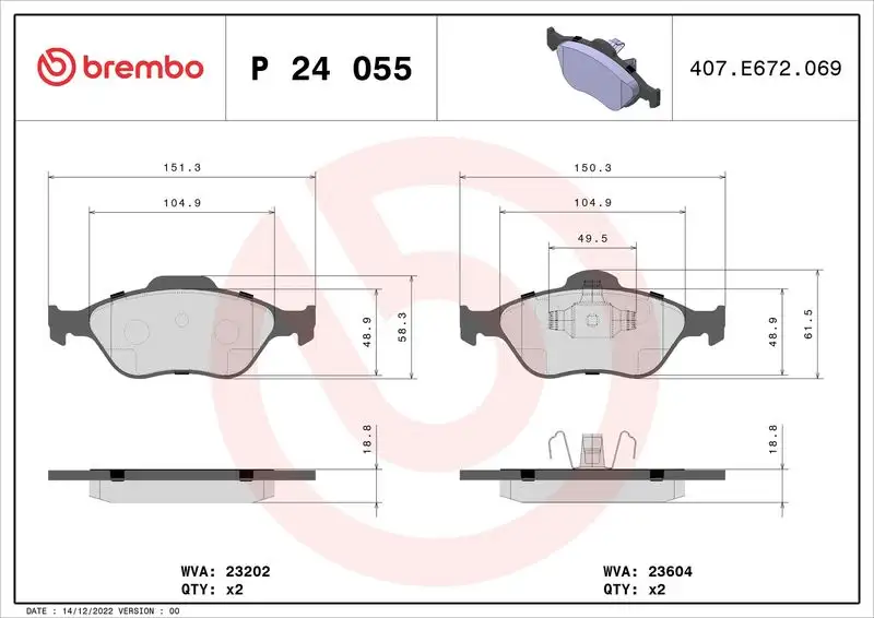 BREMBO P24055 Ön Fren Balatası