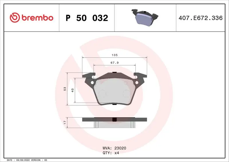 BREMBO P50032 Arka Fren Balatası A0034200220