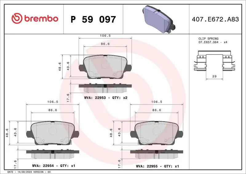 BREMBO P59097 Arka Fren Balatası