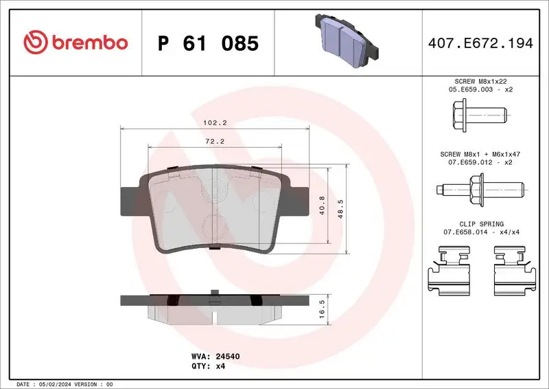 BREMBO P61085 Arka Fren Balatası