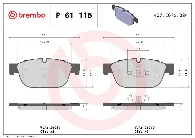 BREMBO P61115 Ön Fren Balatası 1617272580