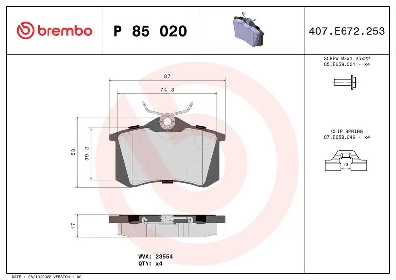 BREMBO P85020 Arka Fren Balatası