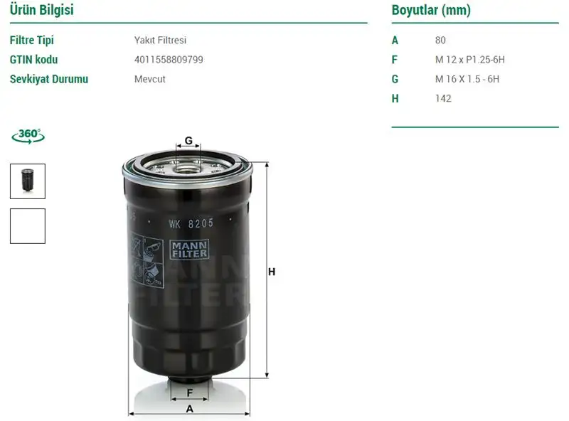 MANN WK8205 Yakıt Filtresi